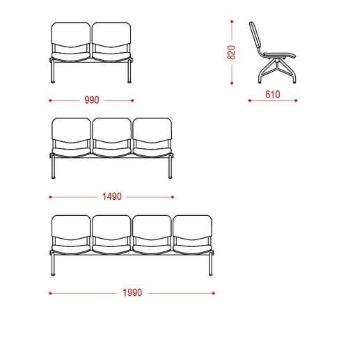 Купить Секция из трех стульев с мягким сиденьем и спинкой